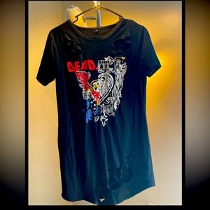 Size medium. Distressed black dress, cotton